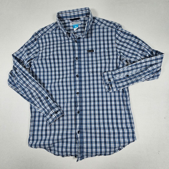 Columbia Other - Columbia Mens Blue White Plaid Long Sleeve Button Down Shirt Large AM7968
